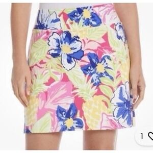 Rafaella Floral Pink Skort Skirt W Sz L Stretch Waist Tennis Tropical Hawaiian